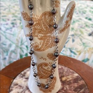 Elegant Silver and Black Pearl Necklace